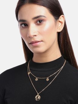 OOMPH - Gold Tone Link Chain World Globe Medalion Multi Layer Necklace