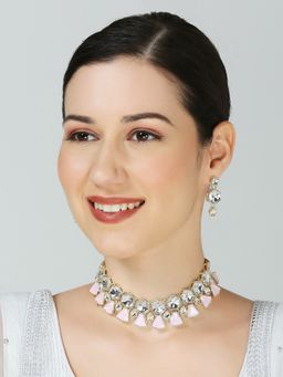OOMPH - Pink Kundan Choker Necklace Set - Indo-Western Look