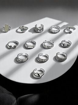 OOMPH - Oxidized Silver Bohemian Toe Rings (Pack of 13)