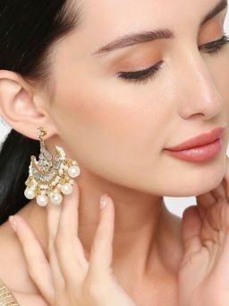 OOMPH - Gold Tone Kundan Ethnic Chandbali Drop Earrings