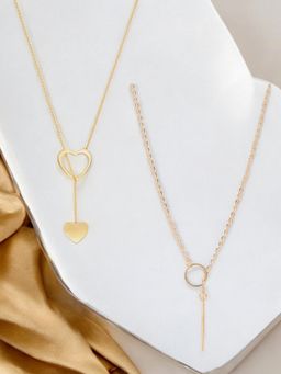 OOMPH - Gold Tone Delicate Lariat Chain Heart Fashion Necklaces (Pack of 2)