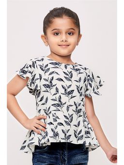 TINY GIRL - Half Sleeves Leaf Printed Top - Blue