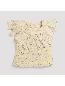 TINY GIRL - Floral With Frill Square Neck Top - Lemon