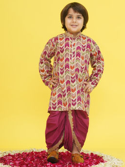 AJ Dezines - Pink Cotton Abstract Print Dhoti Kurta for Boys