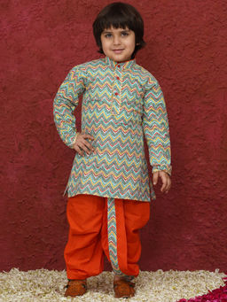 AJ Dezines - Orange Cotton Zig-zag print Dhoti Kurta for Boys