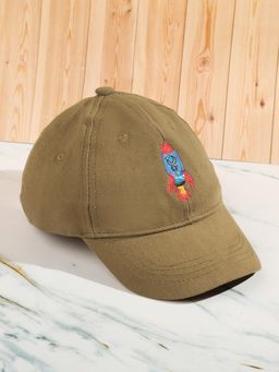 DukieKooky - Khaki Color Cap with Rocket Embroidery for Boys & Girls (M)