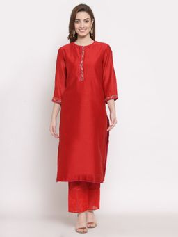 DART STUDIO - Solid Red Ceri Straight Kurta