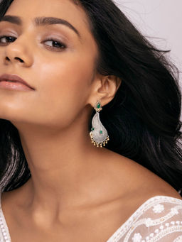 Indya - Earthen BY INDYA Dual Tone Green Stone Dangler Earrings