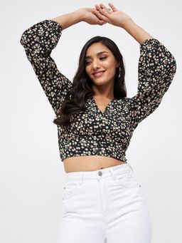 Kibo - Black Polyester Crop Top