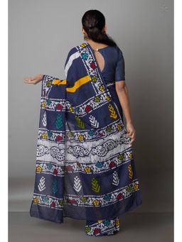Unnati Silks - Navy Blue Pure Batik Kota Cotton Saree with Unstitched Blouse