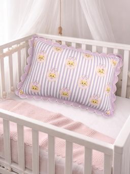 Mi Arcus - Cotton Stripes and Cat Design Pillow - Purple (2-6 Years)