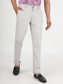 JadeBlue - Men's Grey Cotton Slim Fit Solid Casual Trouser