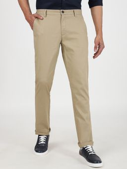 JadeBlue - Men's Slim Fit Khaki Cotton Solid Casual Trouser
