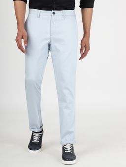 JadeBlue - Men's Light Blue Cotton Slim Fit Solid Casual Trouser
