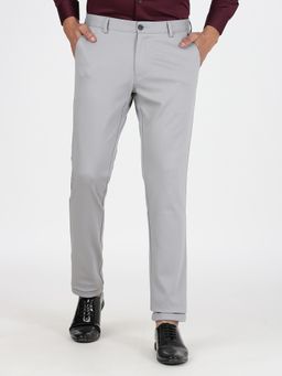 JB Studio - Men's Light Grey Blended Slim Fit Solid Formal Trouser