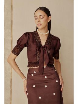 Sage By Mala - Colette Brown Lace Bow Top
