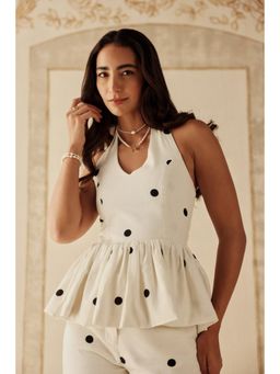Sage By Mala - Mirabeau White Polka Dot Top