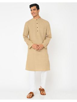 Fabindia - Men Beige Cotton Solid Straight Kurta