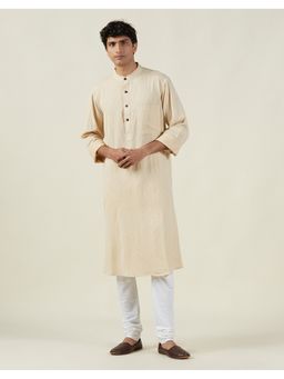 Fabindia - Men Beige Cotton Textured Straight Kurta