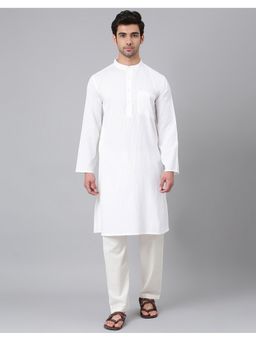 Fabindia - Men White Cotton Textured Straight Kurta