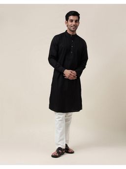 Fabindia - Men Black Cotton Stripes Straight Kurta