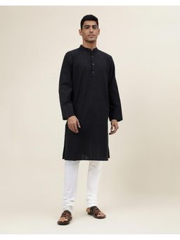Fabindia - Men Black Cotton Woven Straight Kurta