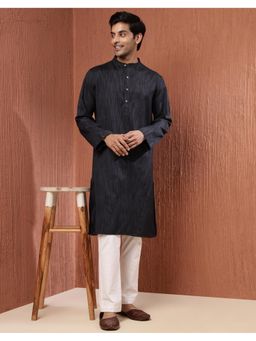Fabindia - Men Black Wool Woven Straight Kurta