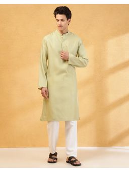 Fabindia - Men Green Viscose Blend Geometric Straight Kurta