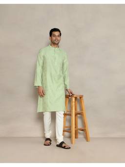 Fabindia - Men Green Viscose Blend Woven Straight Kurta