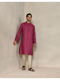 Fabindia - Men Pink Viscose Blend Embroidered Straight Kurta