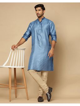 Fabindia - Men Blue Silk Blend Stripes Straight Kurta