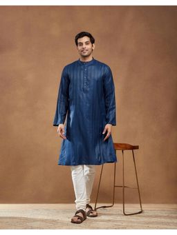 Fabindia - Men Blue Viscose Blend Stripes Straight Kurta