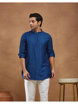 Fabindia - Men Blue Viscose Blend Solid Straight Kurta