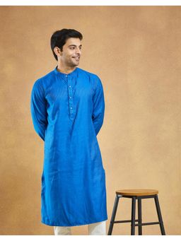 Fabindia - Men Blue Viscose Blend Stripes Straight Kurta
