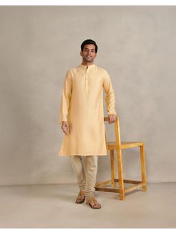 Fabindia - Men Beige Viscose Blend Woven Straight Kurta