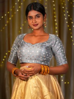 I LOVE SAREES - Tissue Stitched Blouse with Sleeve with Silver Motif