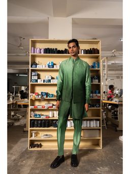 Project Bandi - Green Yara Open Nehru Jacket with Kurta and Pyjama (Set of 3)