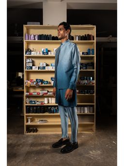 Project Bandi - Blue Yara Open Nehru Jacket with Kurta and Pyjama (Set of 3)