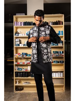 Project Bandi - Black Anar Open Nehru Jacket with Kurta and Pyjama (Set of 3)