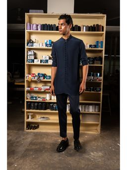Project Bandi - Navy Blue Navy Blue Sheer Sort Kurta with Pyjama (Set of 2)