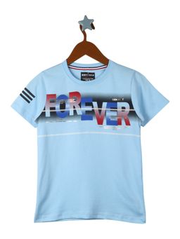 Monte Carlo - Boys Cotton Blend Printed Sky Blue T-Shirt