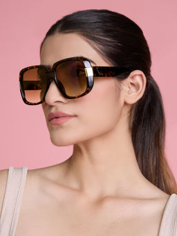 Twenty Dresses by Nykaa Fashion - Brown Animal Print Oversized Square Sunglasses
