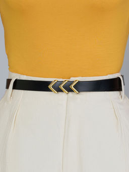 Twenty Dresses by Nykaa Fashion - Black Solid Gold Chevron Buckle Slim Belt