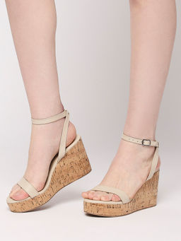 Twenty Dresses by Nykaa Fashion - Beige Round Toe Ankle Strap Wedges