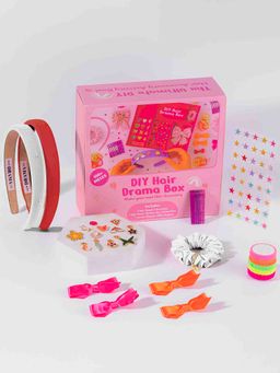 Hair Drama Co. - DIY Hair Drama Box with 2 Hair Bands, 1 Scrunchie, 4 Mini Bows, 20 Hair Ties, 12 Exclusive Charms & 100+ Crystals - Red & White