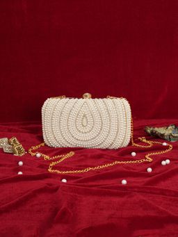 Fabbhue - Women's White Hand Embroidered Box Clutch Bag