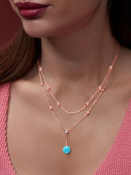 MINUTIAE - Rose Gold-Plated Stones-Studded Pendant Layer Necklace for Womens