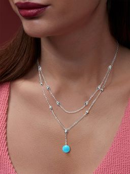 MINUTIAE - Silver-Plated Stones-Studded Pendant Layer Necklace for Womens