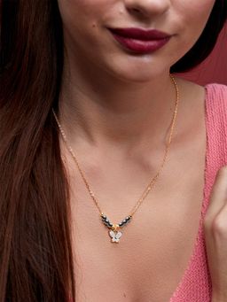 MINUTIAE - Gold-Plated Stones-Studded Floral Pendant Necklace for Womens