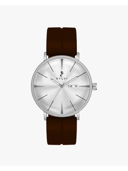 Sylvi - 3D Doom Glass White Silver Brown PU BELT Luxury Wrist Mens Watch -8113 PU